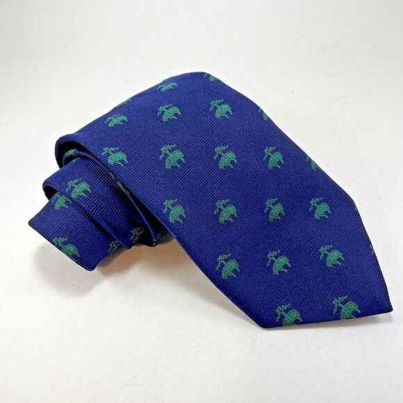 Brooks Brothers Makers/346 Suspended Tie Blue Green Sheep Logo 100% Silk - Picture 1 of 16